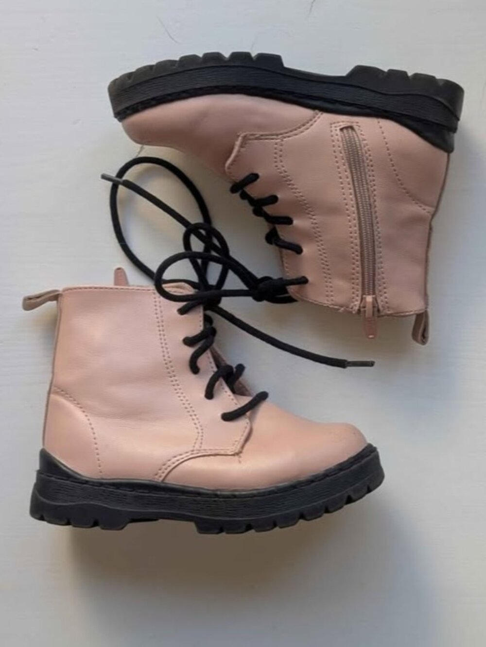 Zara Toddler Pink Lace-Up Combat lug sole Boots with Side Zipper, size 23